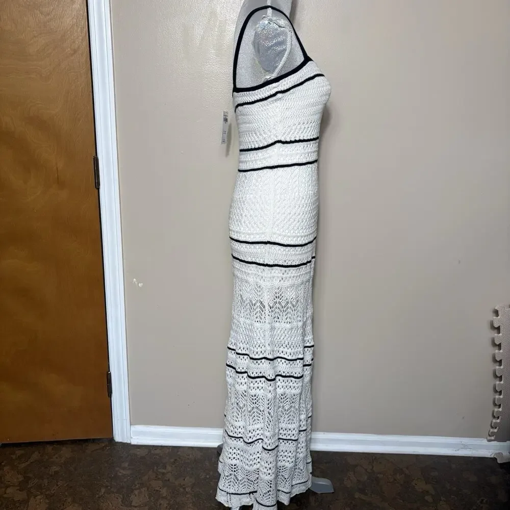 Abercrombie & Fitch Crochet Maxi Dress Cream/Black Size XS Open Knit Boho Beach